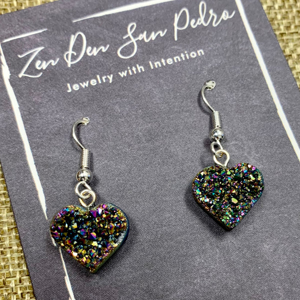 Titanium Aura Druzy Heart Earrings