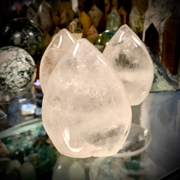 Quartz Crystal Smooth Flame Cut Base Carving