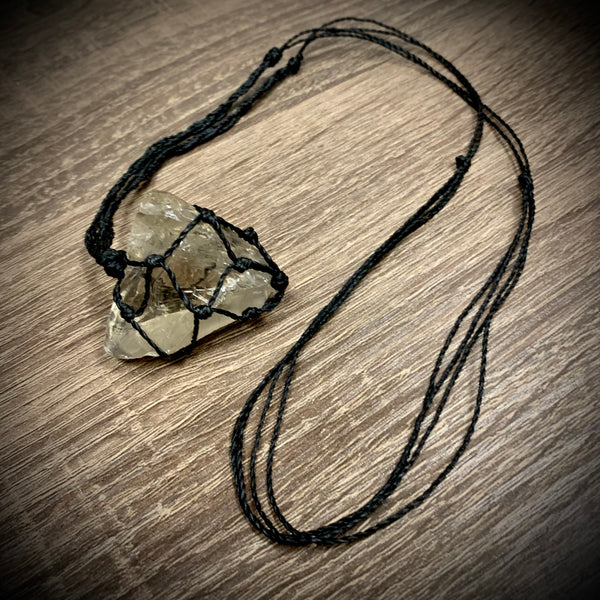 Smoky Quartz Natural Freeform Pendant on Adjustable Waxed Linen Necklace