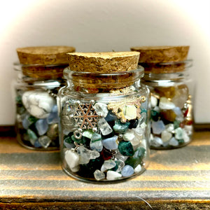 Holiday Crystal Confetti Mix in Mini Glass Corked Jars