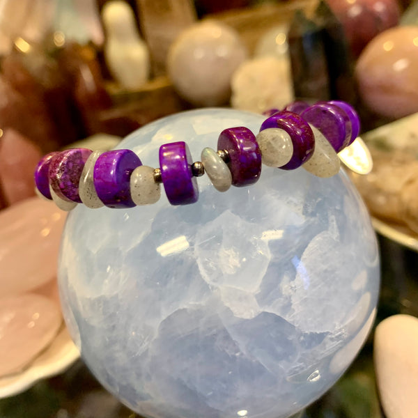 Rare Charoite and Labradorite Stretch Bracelet