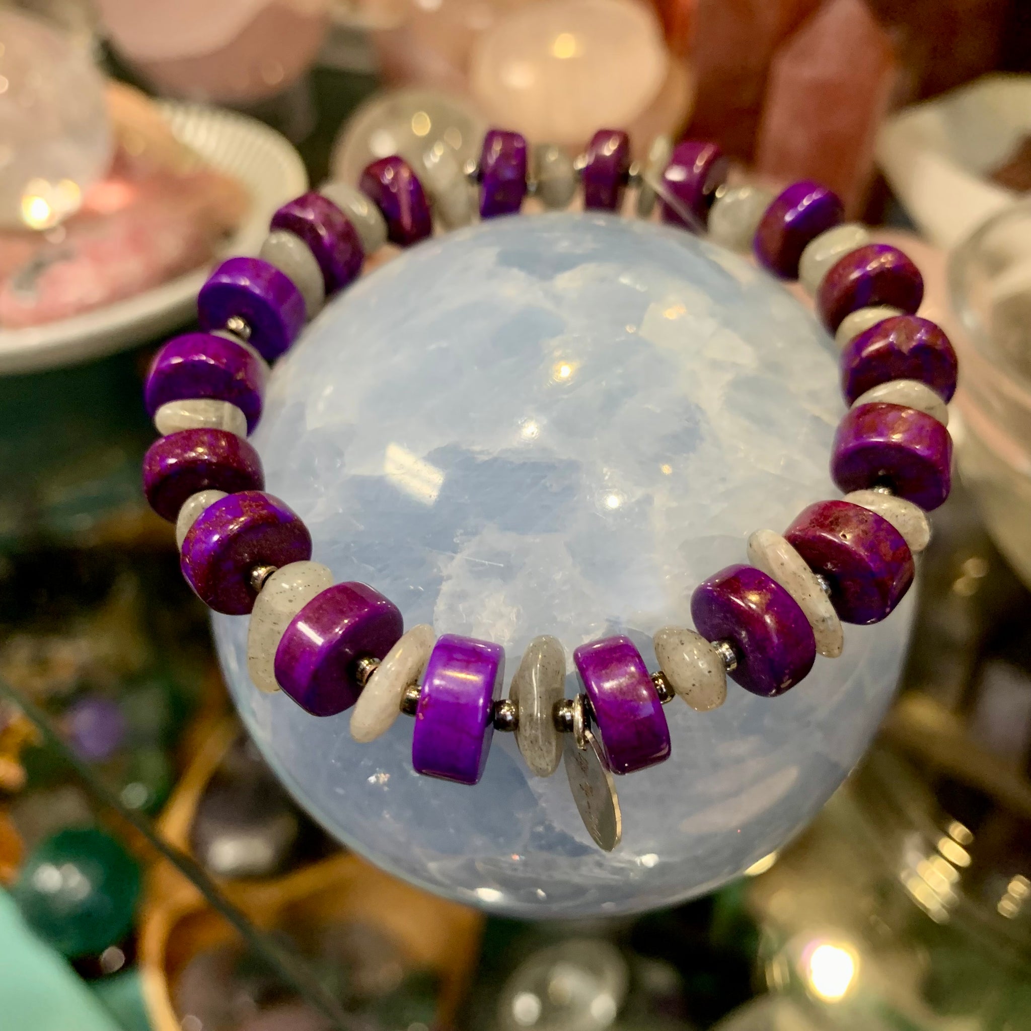 Rare Charoite and Labradorite Stretch Bracelet