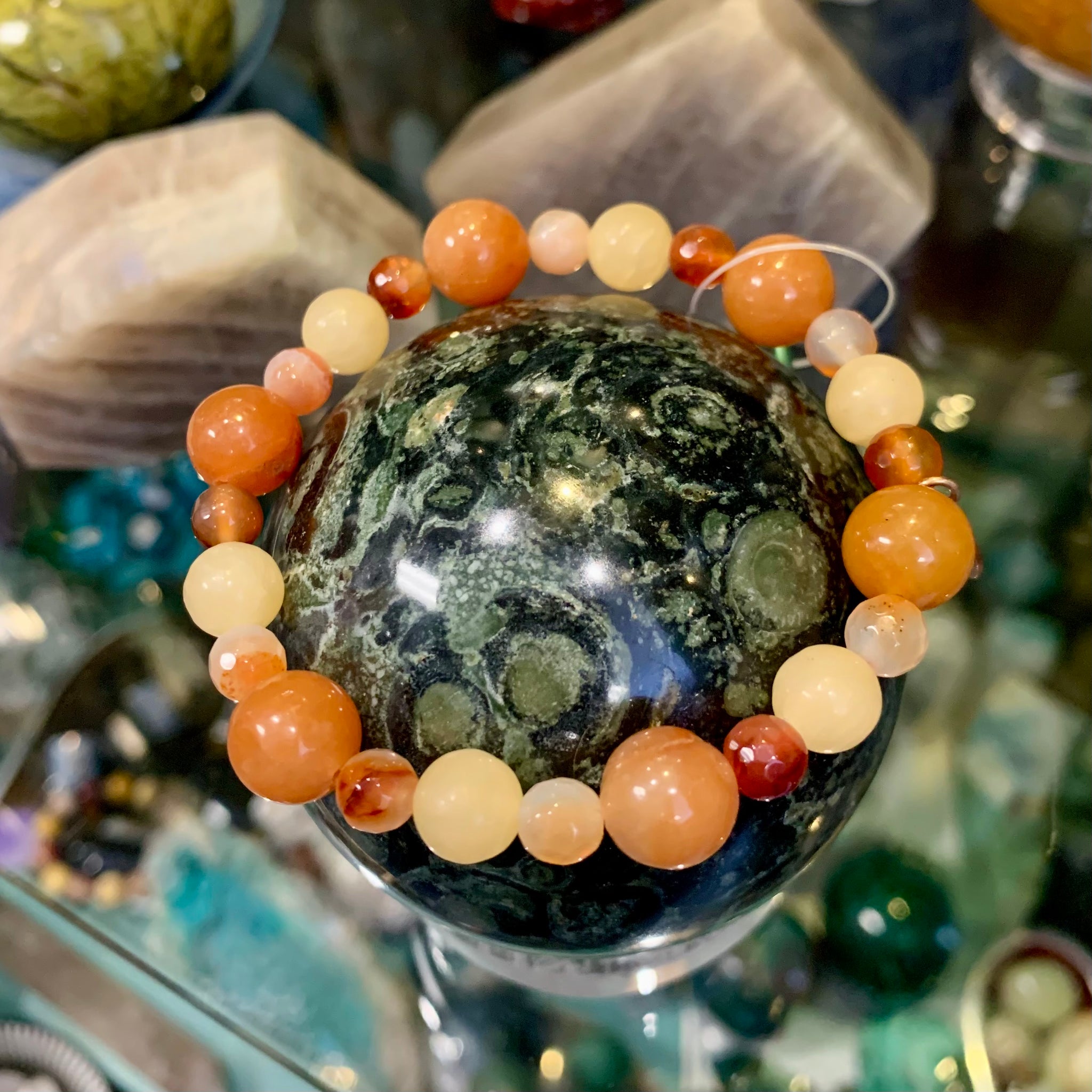 Orange Aventurine, Carnelian and Yellow Calcite Stretch Bracelet