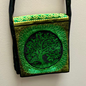 Green Tree Design Embroidered Messenger Bag