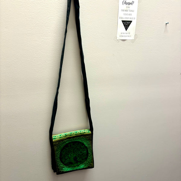 Green Tree Design Embroidered Messenger Bag