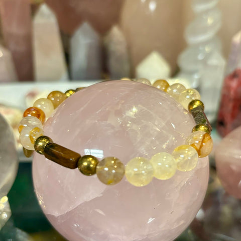 Golden Healer, Bronzite and Pyrite Beaded Stretch / Stackable Bracelet