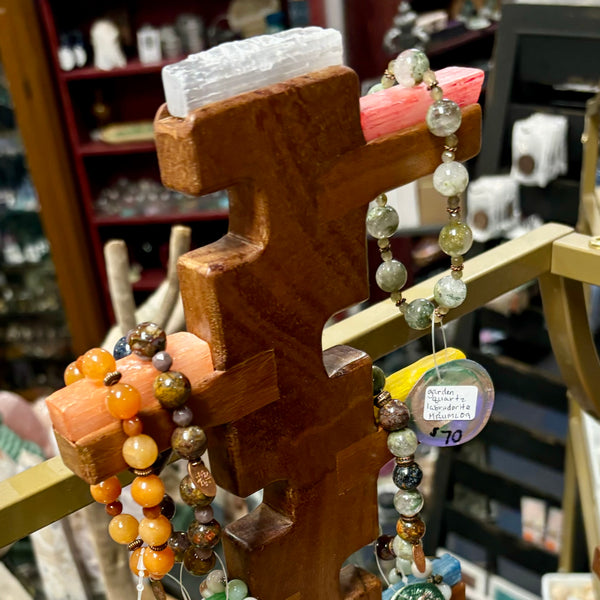 Multicolor Selenite Wooden Jewelry Stand