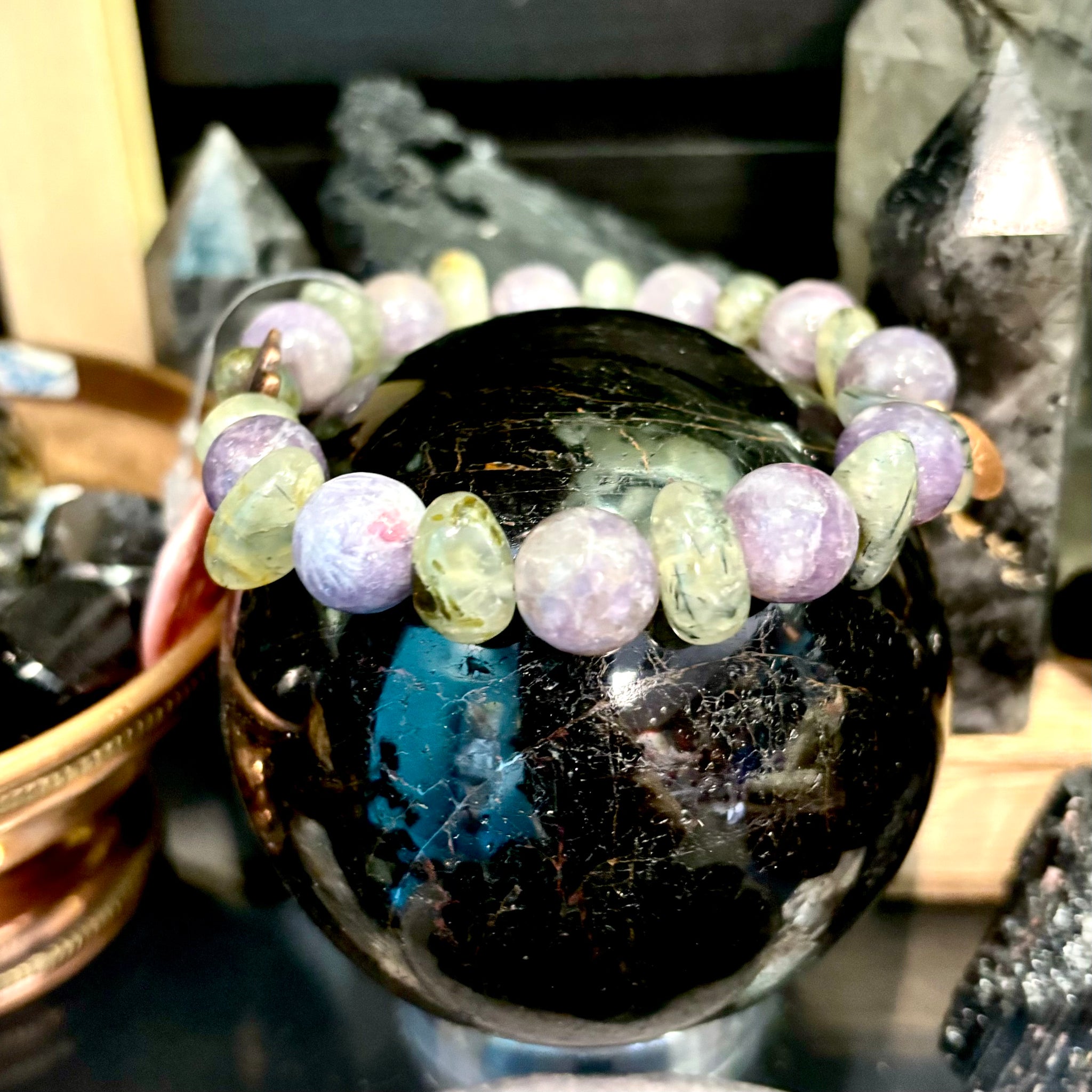 Unicorn Stone and Prehnite Epidote Stackable Stretch Bracelet