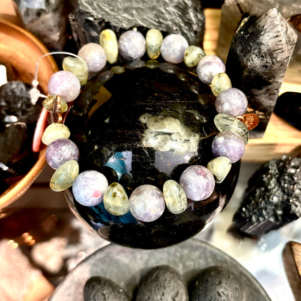 Unicorn Stone and Prehnite Epidote Stackable Stretch Bracelet