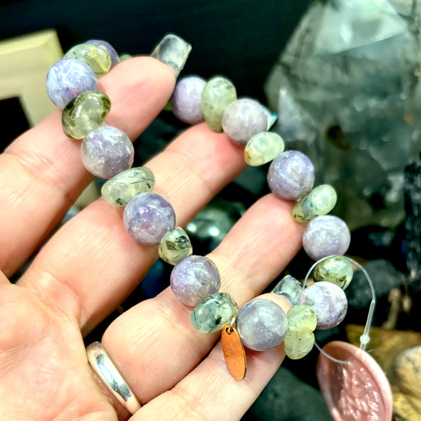 Unicorn Stone and Prehnite Epidote Stackable Stretch Bracelet