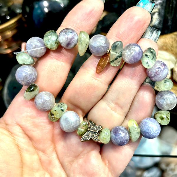 Unicorn Stone and Prehnite Epidote Stackable Stretch Bracelet