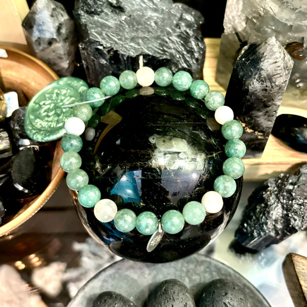 Green Aventurine and Flower Agate Stackable Stretch Bracelet