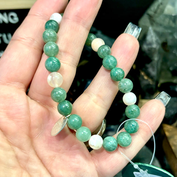 Green Aventurine and Flower Agate Stackable Stretch Bracelet