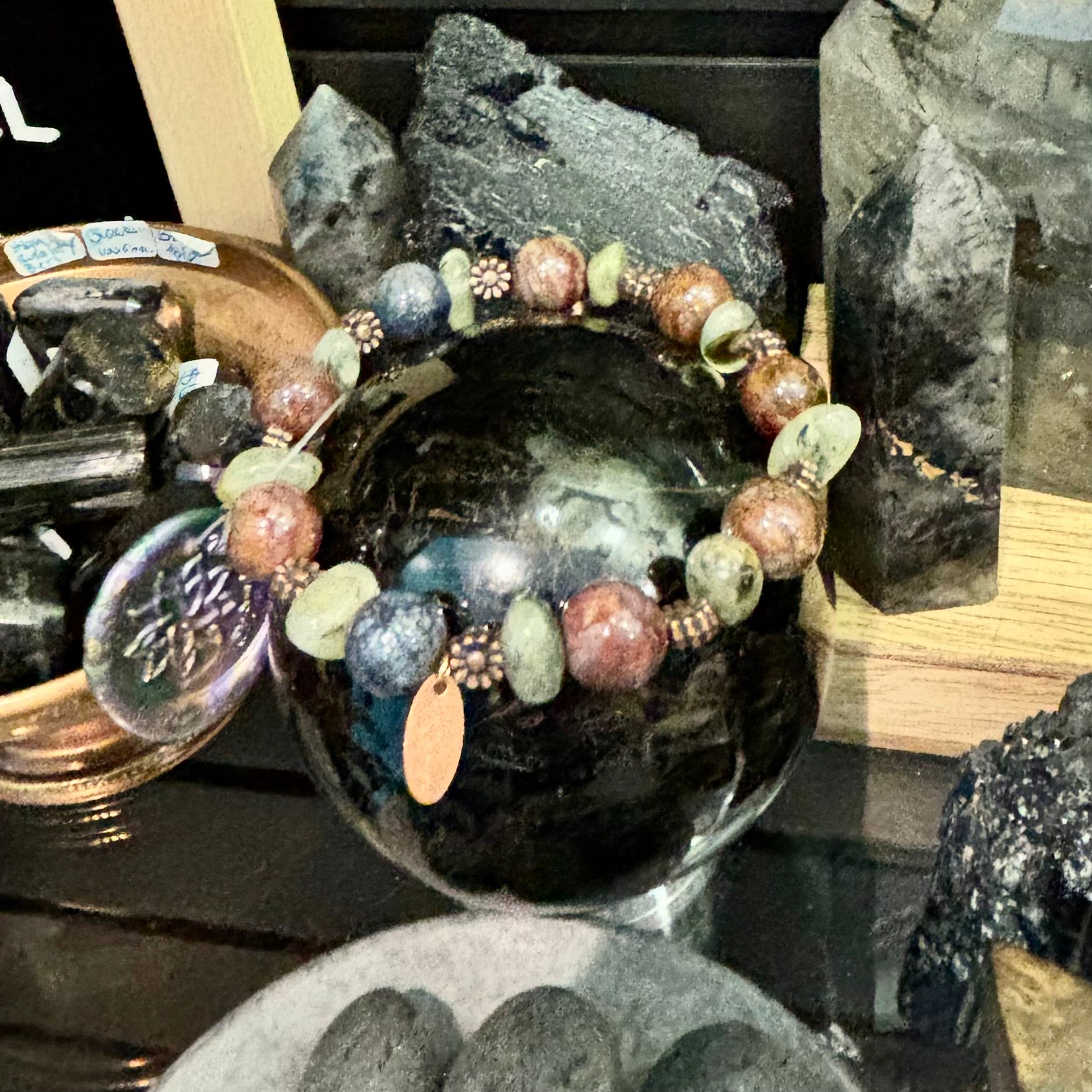 Pietersite and Prehnite Epidote Stackable Stretch Bracelet