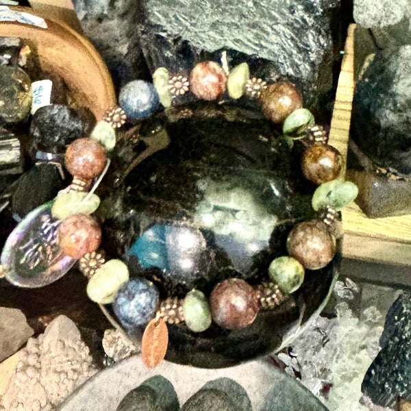 Pietersite and Prehnite Epidote Stackable Stretch Bracelet