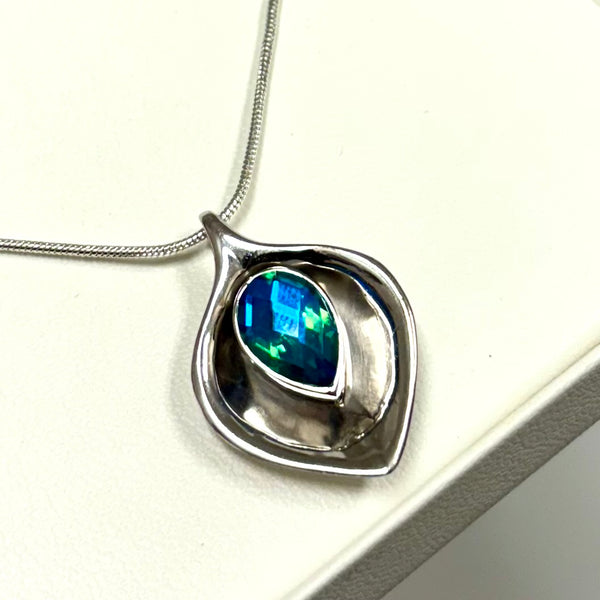 Sterling Silver Caribbean Quartz Vintage Lily Pendant Necklace by Sajen