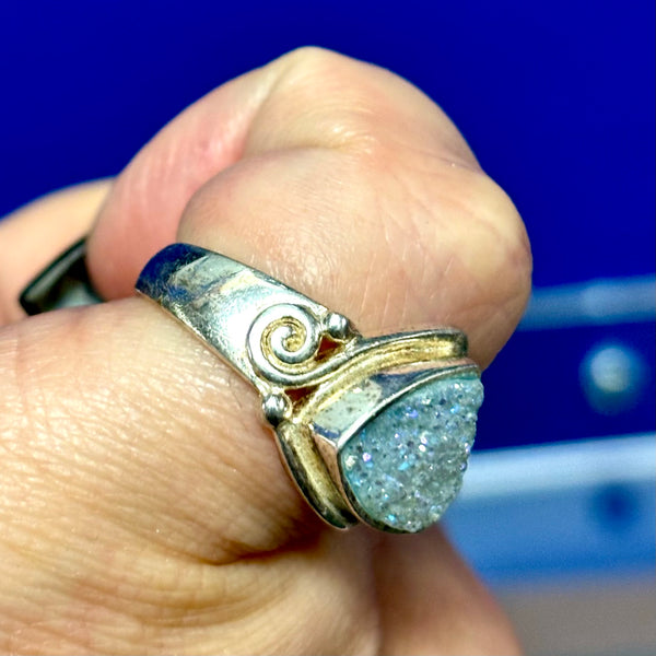 Sterling Silver Aura Druzy Vintage sz 6.5 Sajen Ring