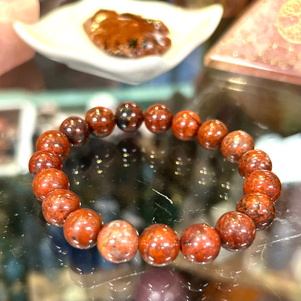 Red Brecciated  Jasper Round Bead Stretch Bracelet