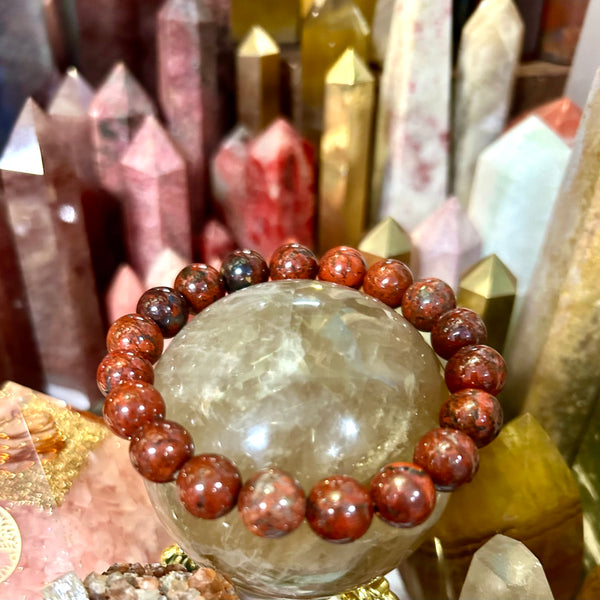 Red Brecciated  Jasper Round Bead Stretch Bracelet