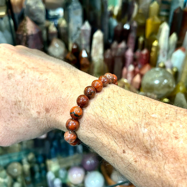 Red Brecciated  Jasper Round Bead Stretch Bracelet