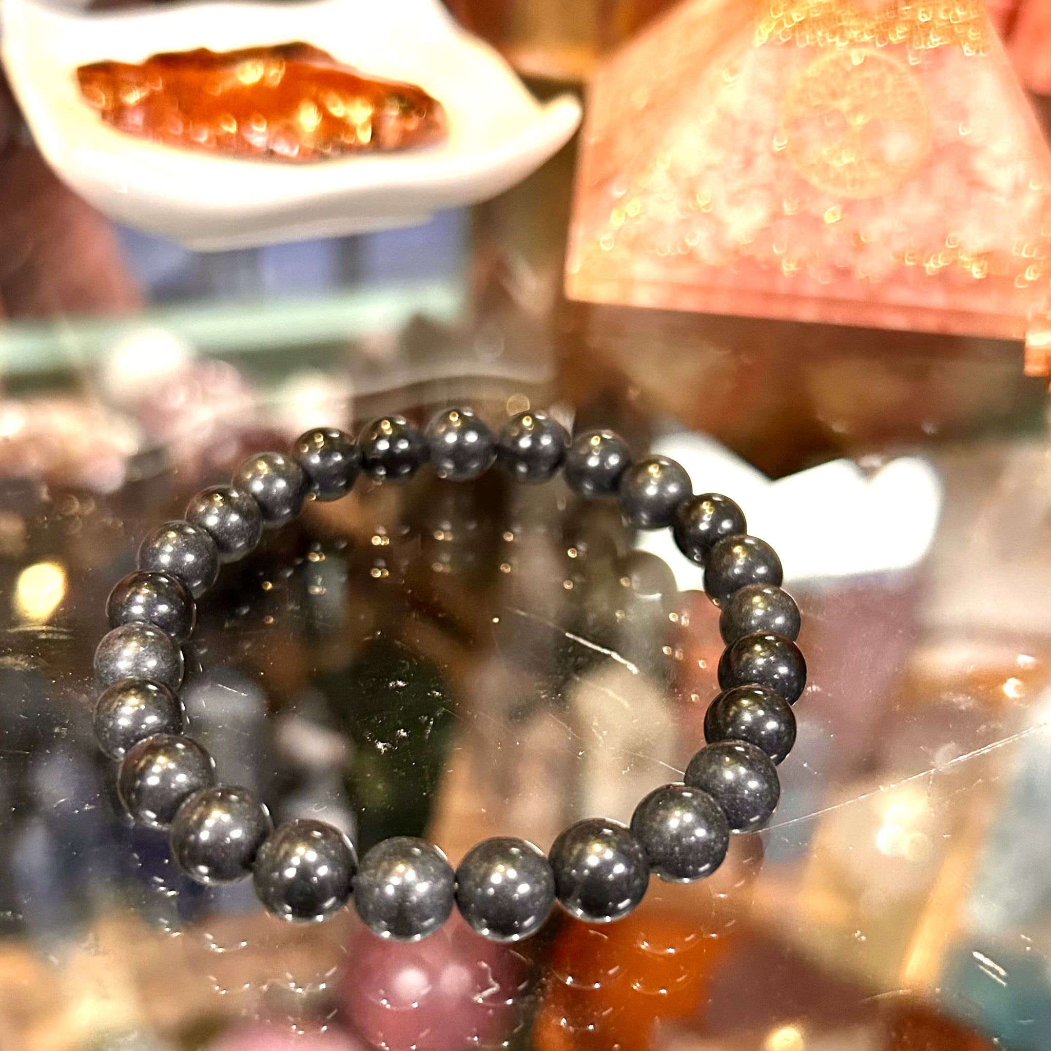 Black (Muted) Jet Bead Stretch Bracelet