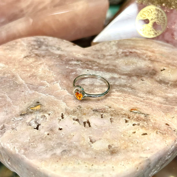 Mexican Fire Opal Sterling Silver Crescent Moon Ring | Size 6