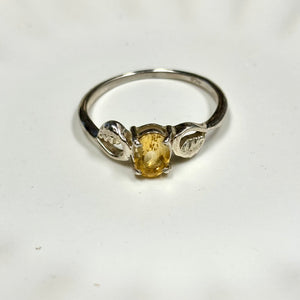 Citrine Prong Set Leaf Design Ring | Size 8