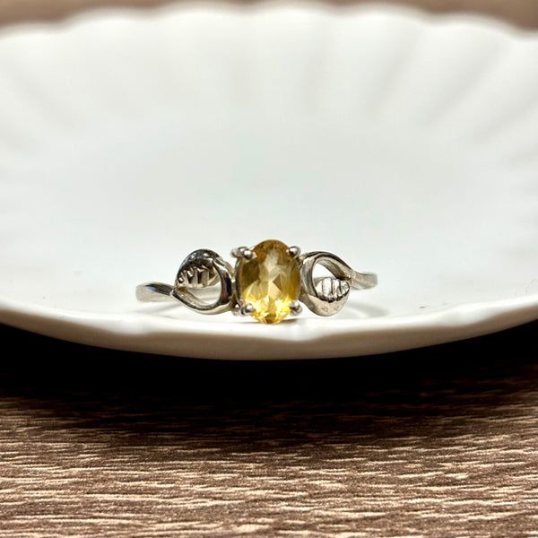 Citrine Prong Set Leaf Design Ring | Size 8