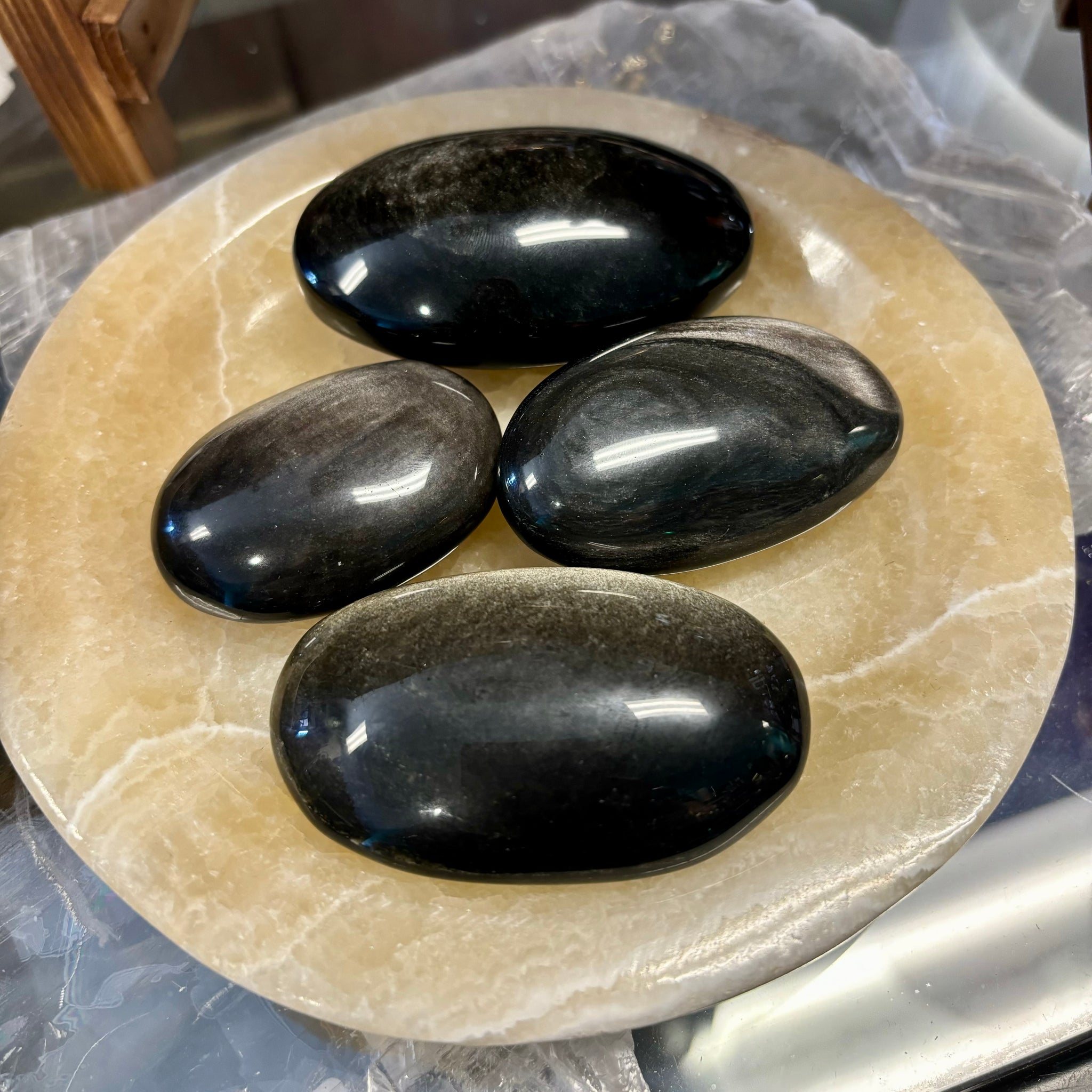 Silver Sheen Obsidian Palm Stones