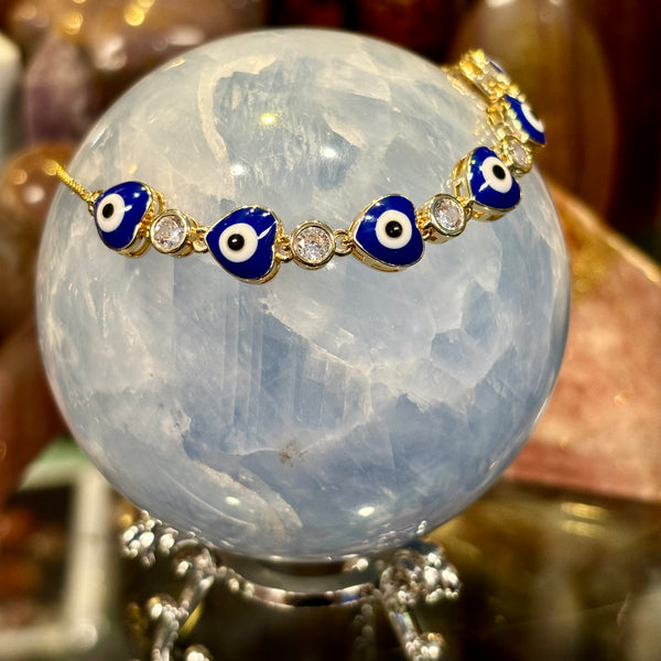 Evil Eye Heart Shaped CZ & Gold Filled Bracelet