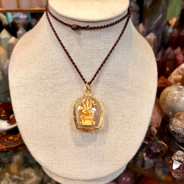 Golden Ganesh Balinese Encapsulated Pendant Necklace