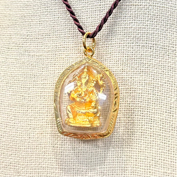 Golden Ganesh Balinese Encapsulated Pendant Necklace