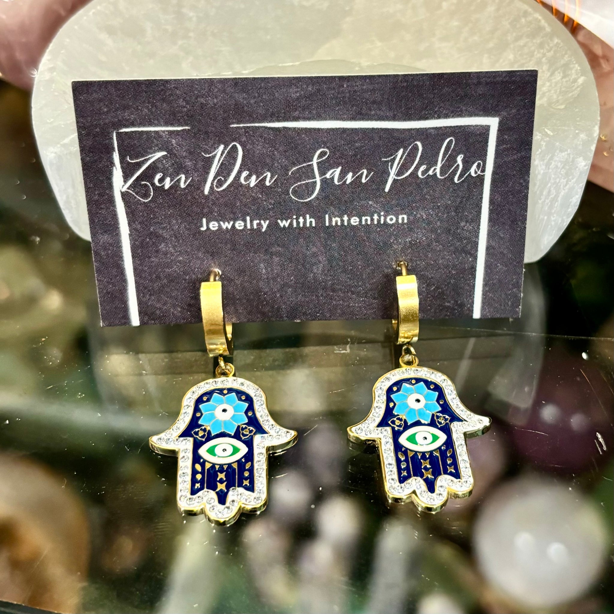 Hamsa Enamel Stainless Steel Dangle Earrings