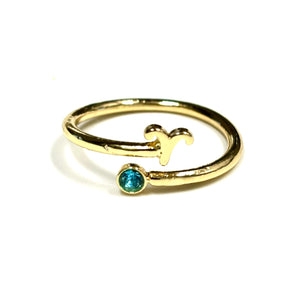 Zodiac Symbol Gold Plated with CZ Bypass Ring