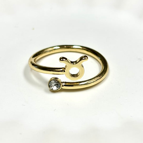 Zodiac Symbol Gold Plated with CZ Bypass Ring