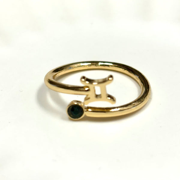 Zodiac Symbol Gold Plated with CZ Bypass Ring