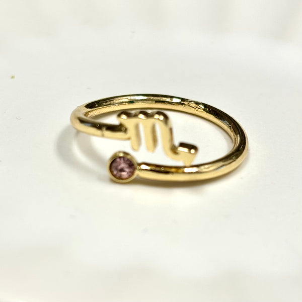 Zodiac Symbol Gold Plated with CZ Bypass Ring