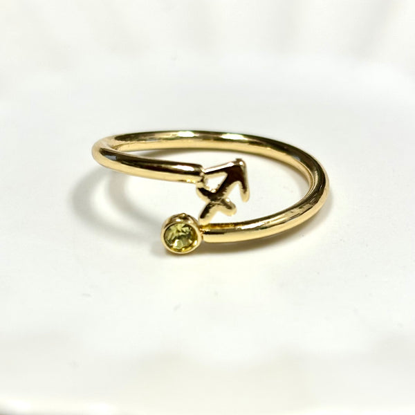 Zodiac Symbol Gold Plated with CZ Bypass Ring