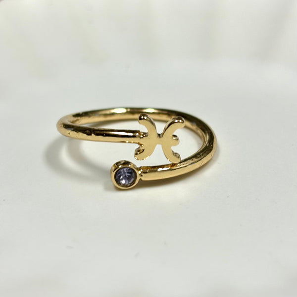 Zodiac Symbol Gold Plated with CZ Bypass Ring