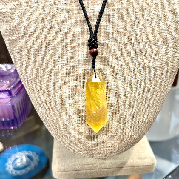 Double Terminated Yellow Fluorite Pendant Necklace