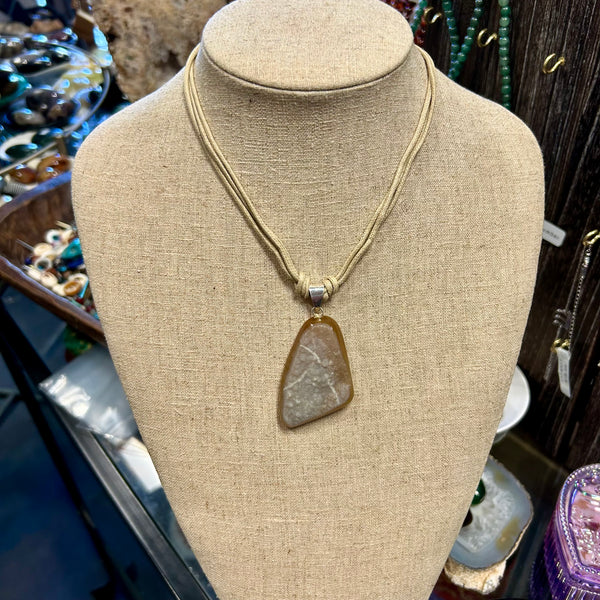 Agate Quartz Druzy Pendant Cord Necklace