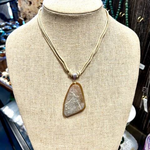 Agate Quartz Druzy Pendant Cord Necklace