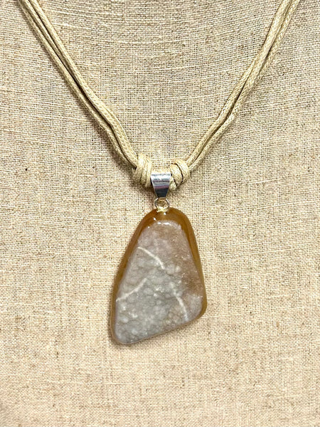 Agate Quartz Druzy Pendant Cord Necklace