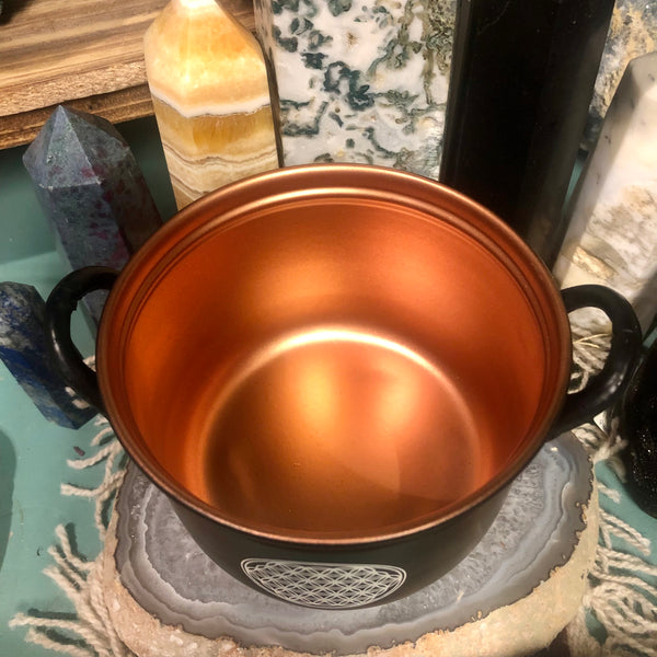 Flower of Life Copper Lined Metal 4 Inch Cauldron