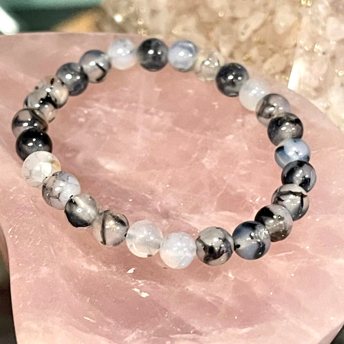 Black Crackle Agate (Spider Web Agate) 6mm Round Stackable Bracelet