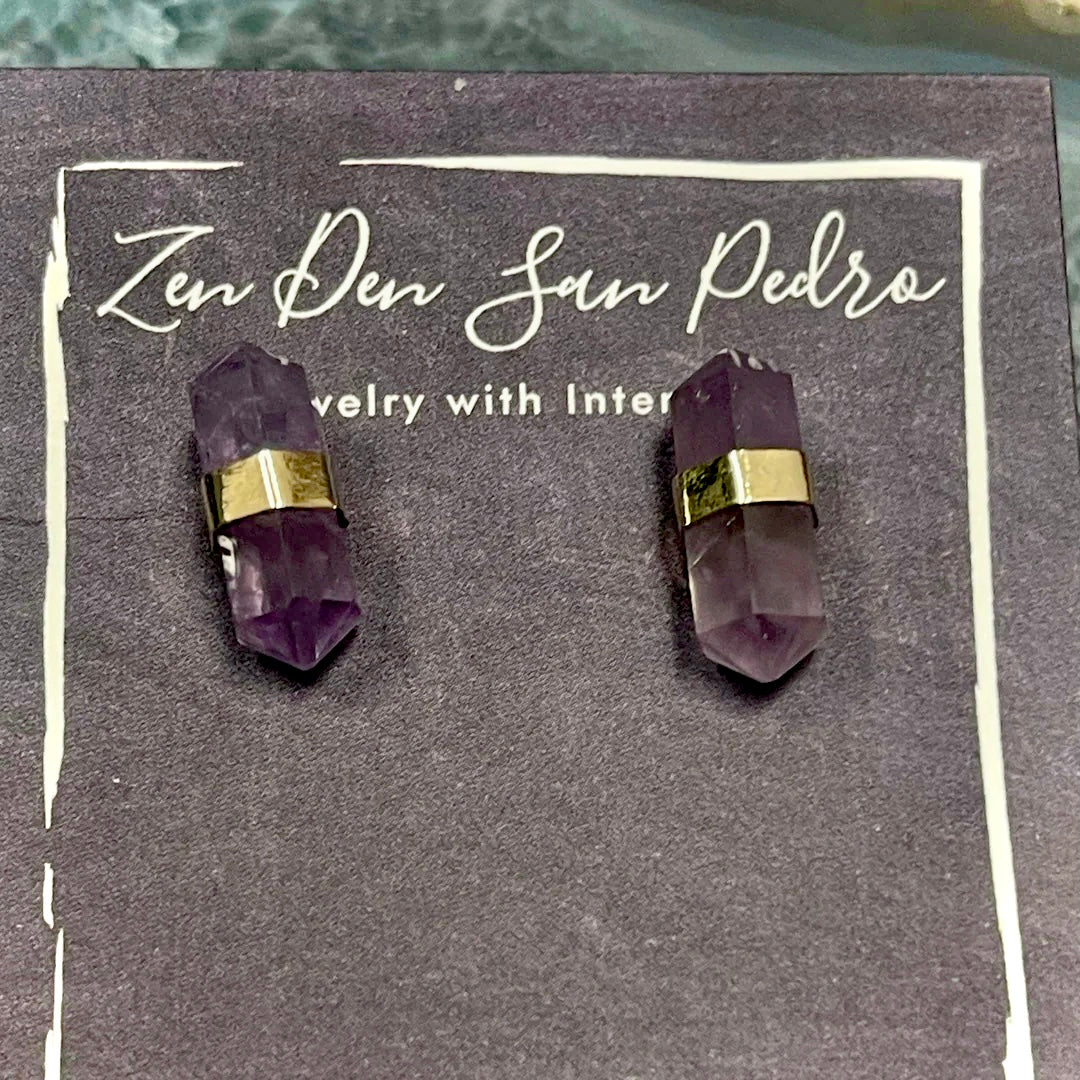 Amethyst Double Terminated Gold Finish Earrings