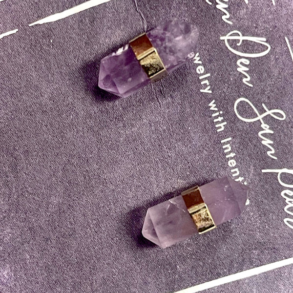 Amethyst Double Terminated Gold Finish Earrings