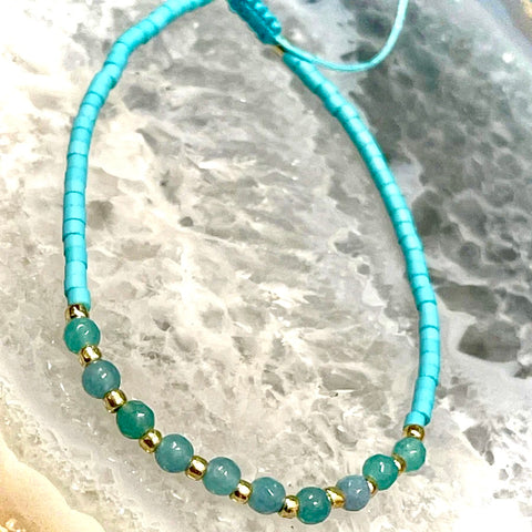 Amazonite Micro Faceted Bracelet with Adjustable Macrame Closure
