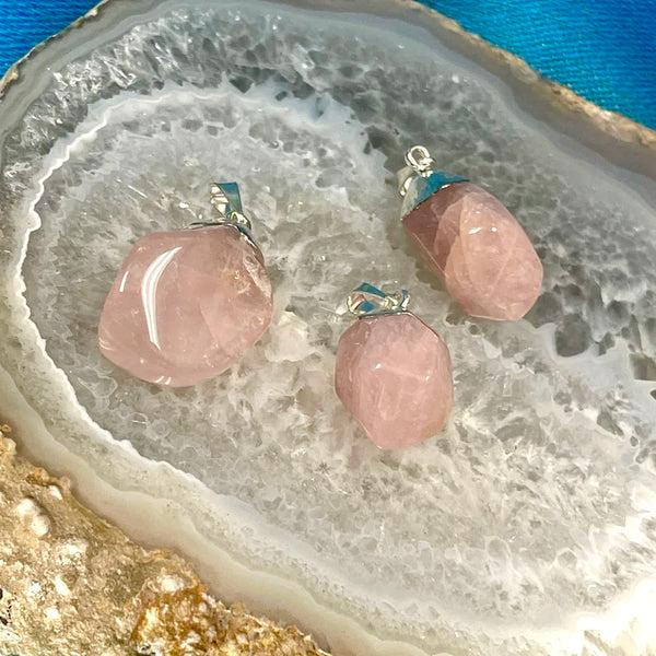 Rose Quartz Silver Electroform Freeform Pendant