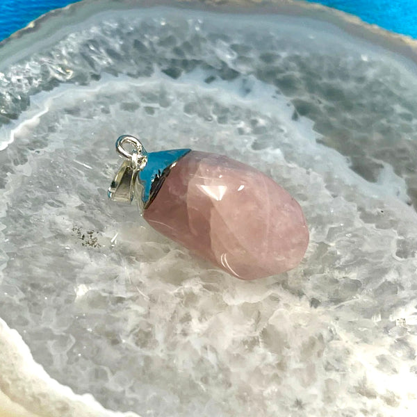 Rose Quartz Silver Electroform Freeform Pendant